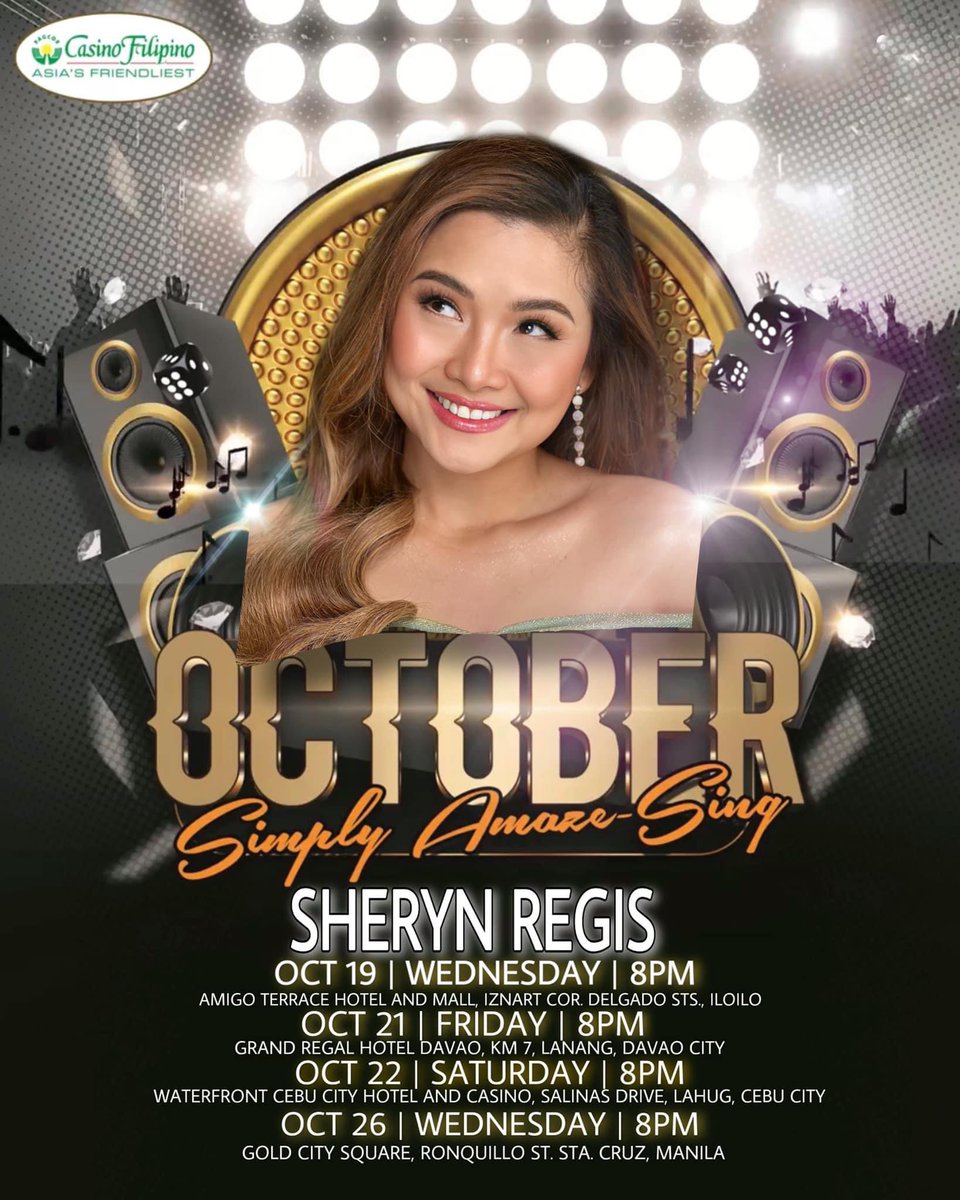 sherynregisreal's tweet photo. Maayong gabii mga Palangga!

I’ll be performing live at Casino Filipino (Iloiilo, Davao and Cebu) - Mark your calendars. Limited seats for membership card holders only.

21 years and above only. Keep it fun. Game responsively.

#SherynRegis #CasinoFilipino #CVOA https://t.co/8ufXeTFhHX