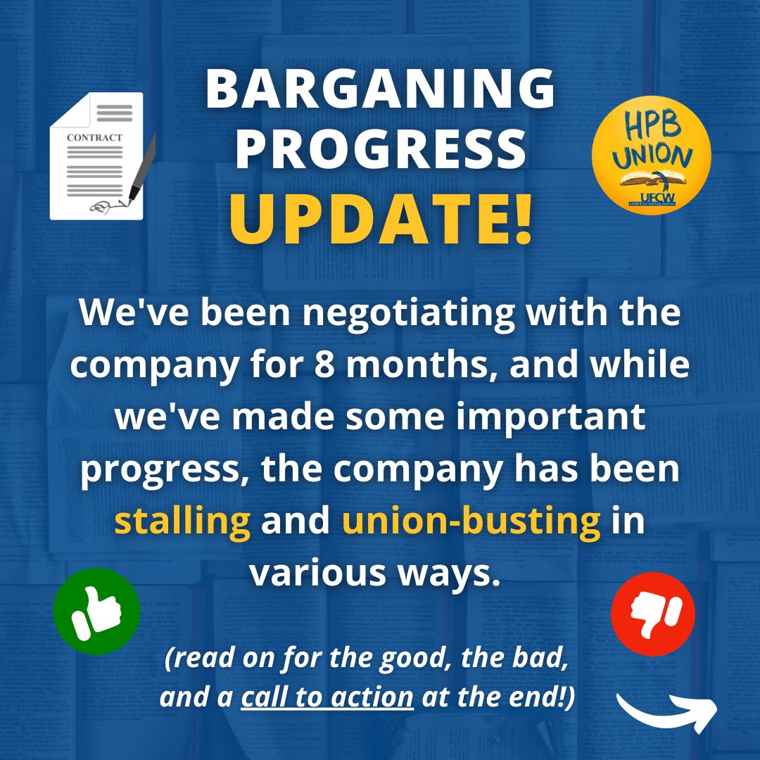 ‼️ BARGAINING UPDATE ‼️

Been 1 year since we filed, been negotiating for 8 months, and while we've made some important progress, the company continues to stall and union-bust in various ways. 

A thread! 🧵(read on for the good, the bad, and a call to action at the end!✊)