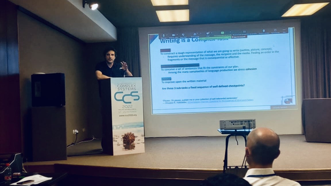 SonyCSLParis's tweet photo. Ruggiero Lo Sardo from #SonyCSL is presenting the work  "Evolutionary-like dynamics of writing" (by Ruggiero Lo Sardo, Pietro Gravino, Vittorio Loreto) at the #CCS2022! @RuggieroSapiens @Gravetro @loretoff @ccs2022 https://t.co/v7GF1XWlmU