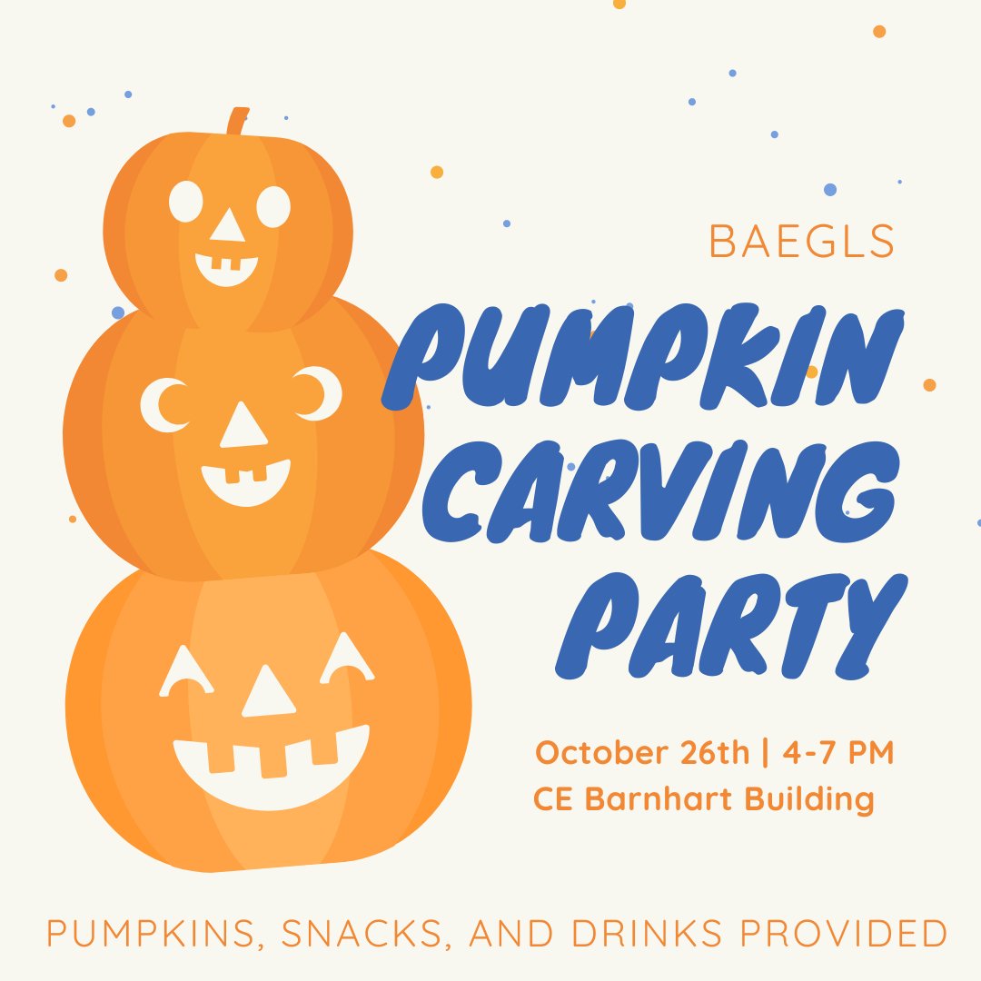 UBaegls's tweet photo. Join us for a come-and-go social event where we will have snacks, drinks, spooky music, and a pumpkin carving competition (winner receives a $25 gift card)! You are welcome to bring a plus one as well, just let us know so we can plan accordingly for the number of attendees https://t.co/aMTMPgsJ5T