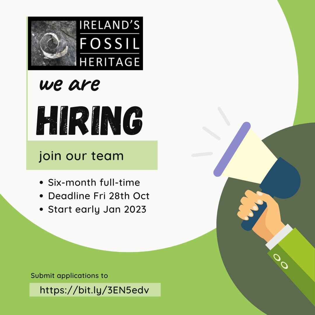 We’re hiring! Are you interested in STEM, fossils or public engagement? Applications are now being accepted for a 6-month position to assist in developing and delivering our public activities. 
Deadline is Friday, October 28th at 12 pm.

Details are at bit.ly/3EN5edv