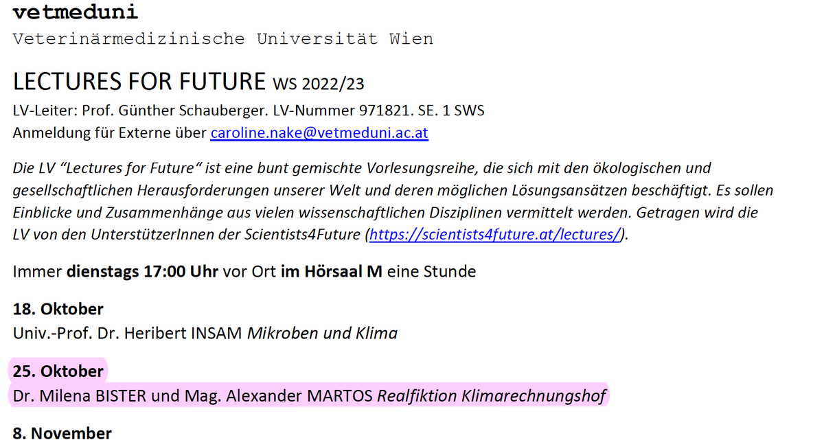 faerber_alexa's tweet photo. Bei den #lecturesforfuture gibt es Neuigkeiten zur #Realfiktion #Klimarechnungshof:
25.10. 17:00 Uhr mit Milena Bister & Alexander Martos @VetmeduniVienna
#KlimaWandelWissen #climate #climatechangeknowledge #realfiktion #FWF #1000Ideen @univienna https://t.co/92ZnbUBKni