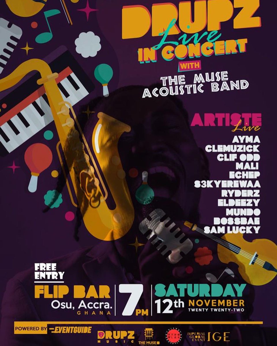 DRUPZmusic's tweet photo. Christmas came too early fi mi family dem!!!
Jamming with “The Muse Acoustic Band” 
Live @FLIPBarOsu 
On The 12/11/22 
It’s FRREEEEE!!! Cyaaa Miss it!!
#SEKUNDEABRANTIE https://t.co/ih2MF3QjS5