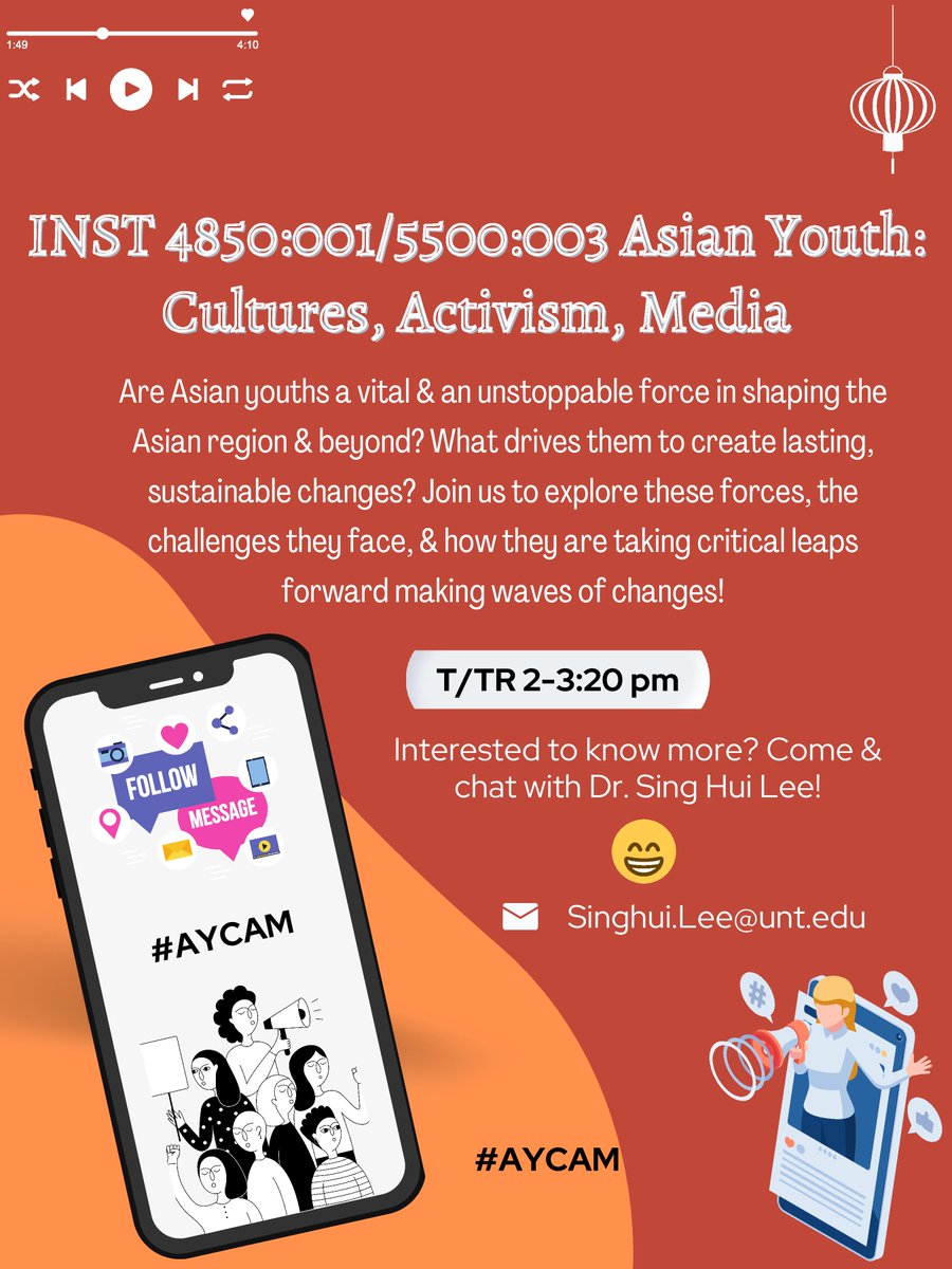 UNTinst's tweet photo. #UNTinst has new courses in Spring 2023: Dr Lee is offering Asian Youth: Cultures, Activism, Media and Dr Abilova is offering Putin's Russia. Both are Tues/Thurs from 2-3:20, so choose your fave & we will see you there! Asian Youth INST 4850:001/Putin's Russia INST 4850:005 #UNT https://t.co/mUfe2diwkZ