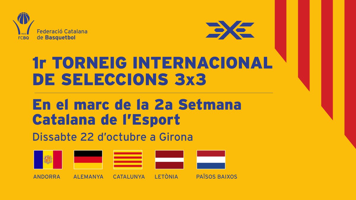 FCBQ's tweet photo. #3x3basquet🏀 / El debut de #CatalunyaBQ serà dissabte 22 d'octubre en el 1r Torneig Internacional de Seleccions 3x3 de Girona, en el marc de la 2a Setmana Catalana de l'Esport | #somesport #som750mil https://t.co/5JzRxcwxmy