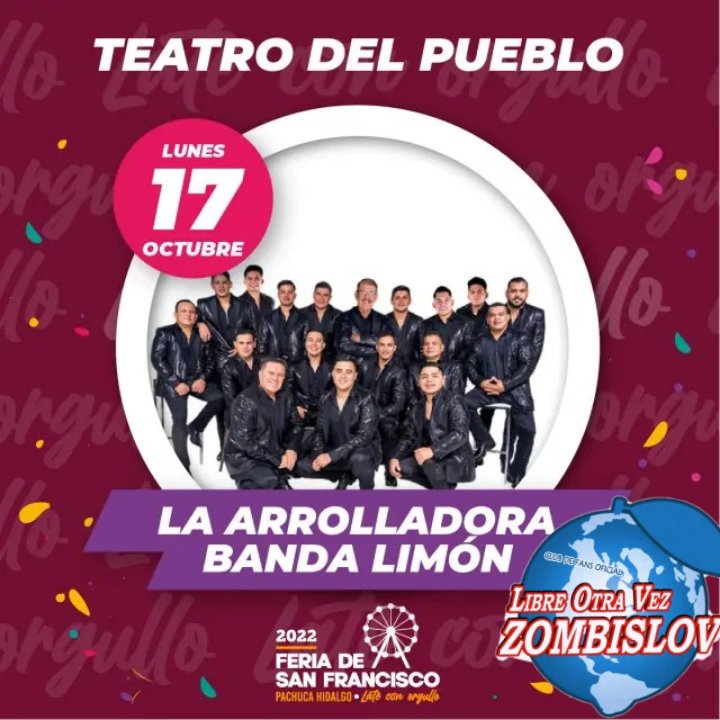 ⚠️🔊  HOY LUNES  1️⃣7️⃣ de OCTUBRE 
 La 💚 <a href="/Arrolladora/">La Arrolladora</a>  🍋
Banda El Limón de Don <a href="/renecamacho_abl/">Rene Camacho</a> 💚🍋 se presenta en: 

➡️ PACHUCA, HIDALGO 🇲🇽

Presentando Su Tour:

▪️ 🎶"PREFIERO ESTAR CONTIGO" 🎶🕺🏻▪️
<a href="/ZombisLOV/">ZombisLOV Oficial</a> 🍋 💚 
<a href="/MIGUELCOBAS/">Cobas</a>
#YoSoyArrollaFan ✋🏻 🤩
#NuevaEraABL 🔥🍋💚