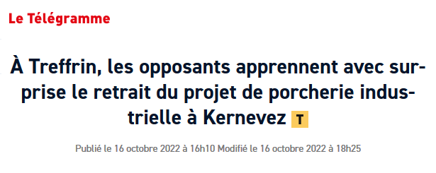 SylvainErnault's tweet photo. D'après la préfecture des Côtes-d'Armor, « le porteur de projet [de #Treffrin] a retiré sa demande d’enregistrement » concernant une porcherie classée au titre des ICPE. La pétition lancée par les opposants affiche 5 624 signataires.

https://t.co/4UtbvsNbhp https://t.co/XrmmwvsZVx