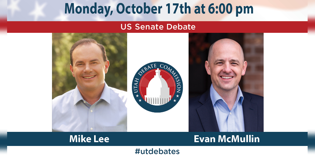 UtahDebateCom's tweet photo. The Senate Debate is live tonight at 6p at @UVU.

You can watch live and comment throughout the debate here: https://t.co/TAukZmZxaC

Candidates @MikeLeeforUtah and @EvanMcMullin qualified for this debate. #utdebates #utpol #utsenate https://t.co/Cooea9crTs