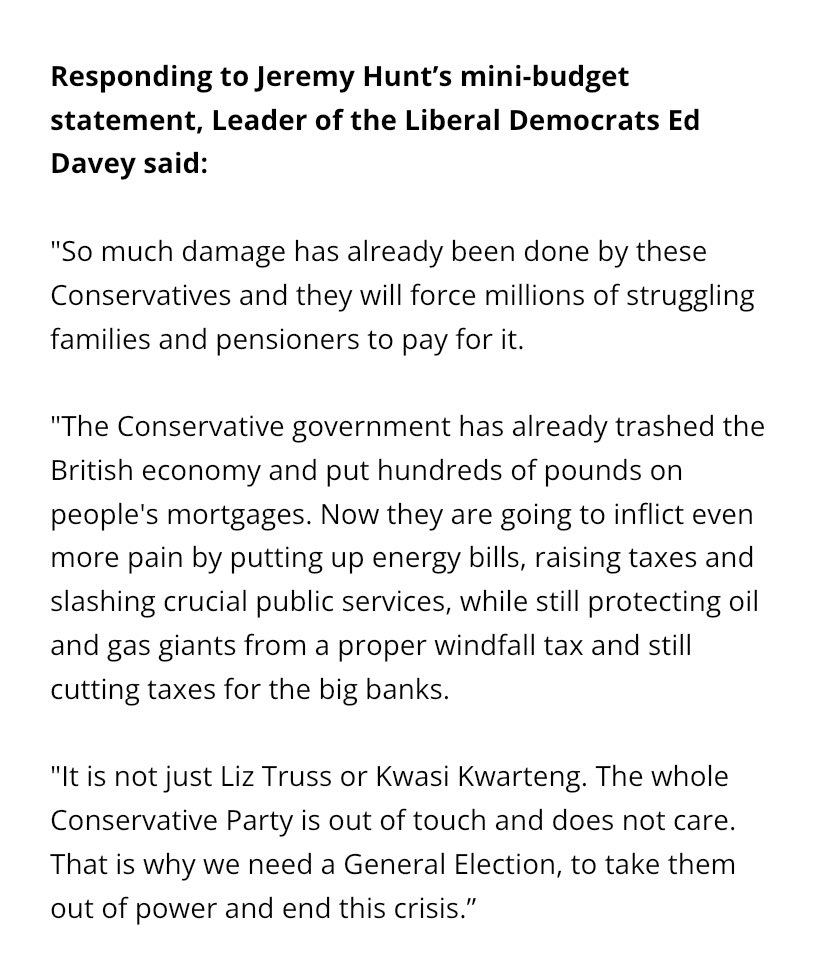 “The whole Conservative Party is out of touch and does not care. That is why we need a General Election, to take them out of power and end this crisis.” <a href="/EdwardJDavey/">Ed Davey</a>