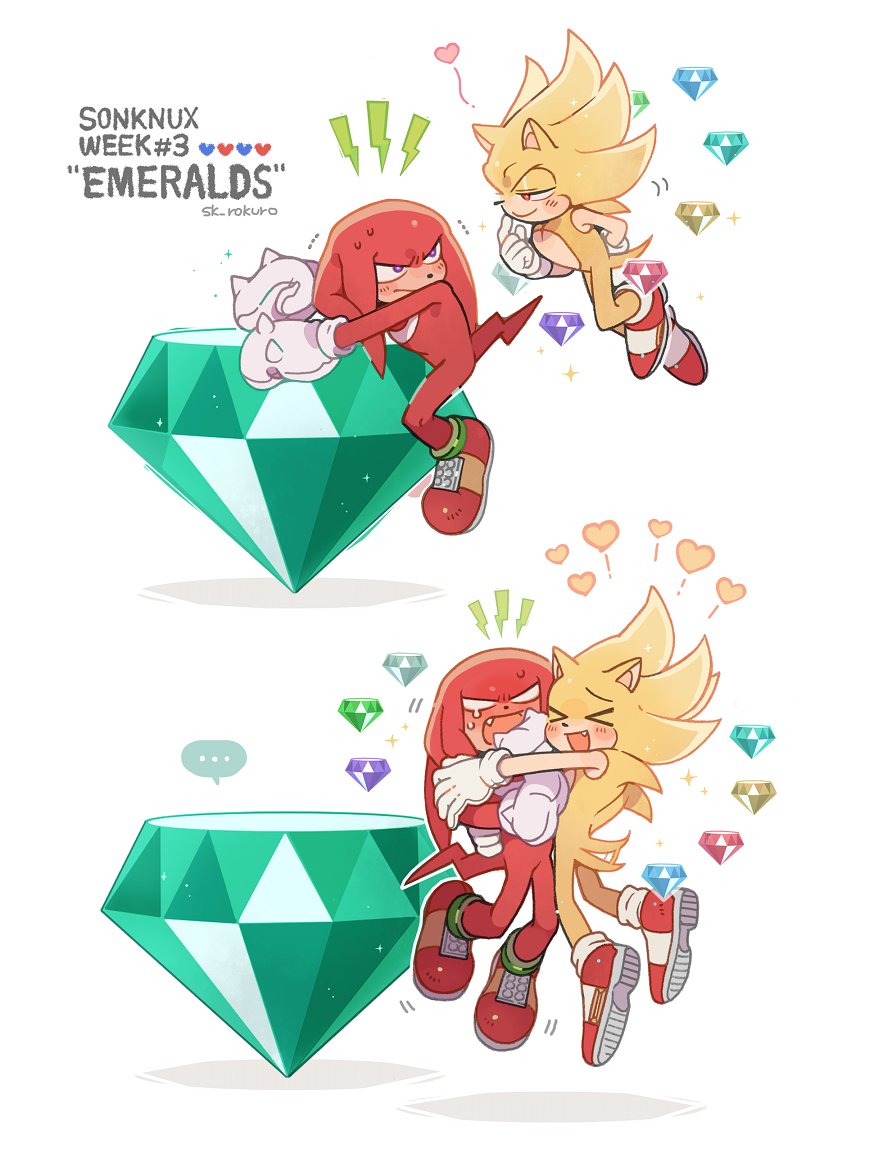 ソニック 「【#SonknuxWeek】Day 3 : EMERALDS#SonicTheH」|ろくろ/rokuro💙❤️🌈のイラスト