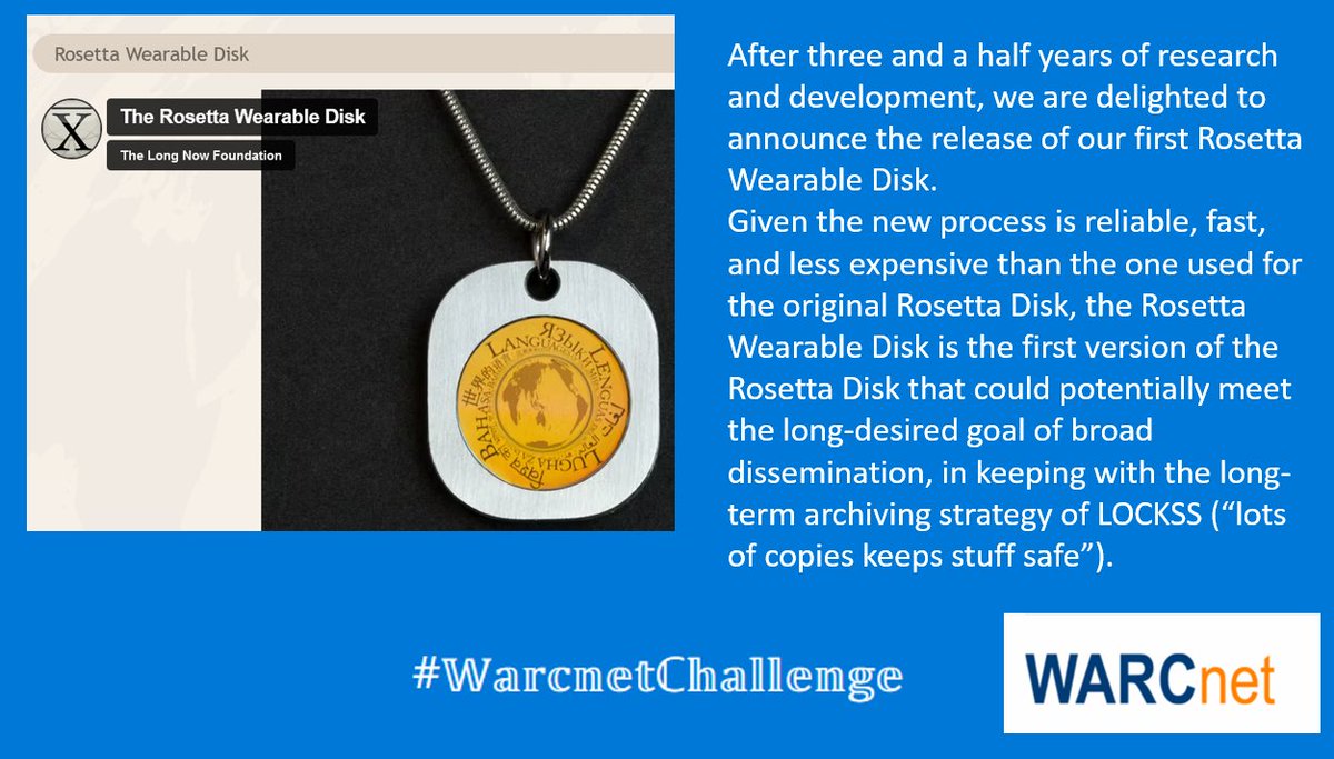 keesone's tweet image. There is even more. @rosettaproject introduced the only know #wearable #webarchive! #LOCKSS #warcnetchallenge #warcnet_aarhus2022 #fashion rosettaproject.org/disk/wearable/