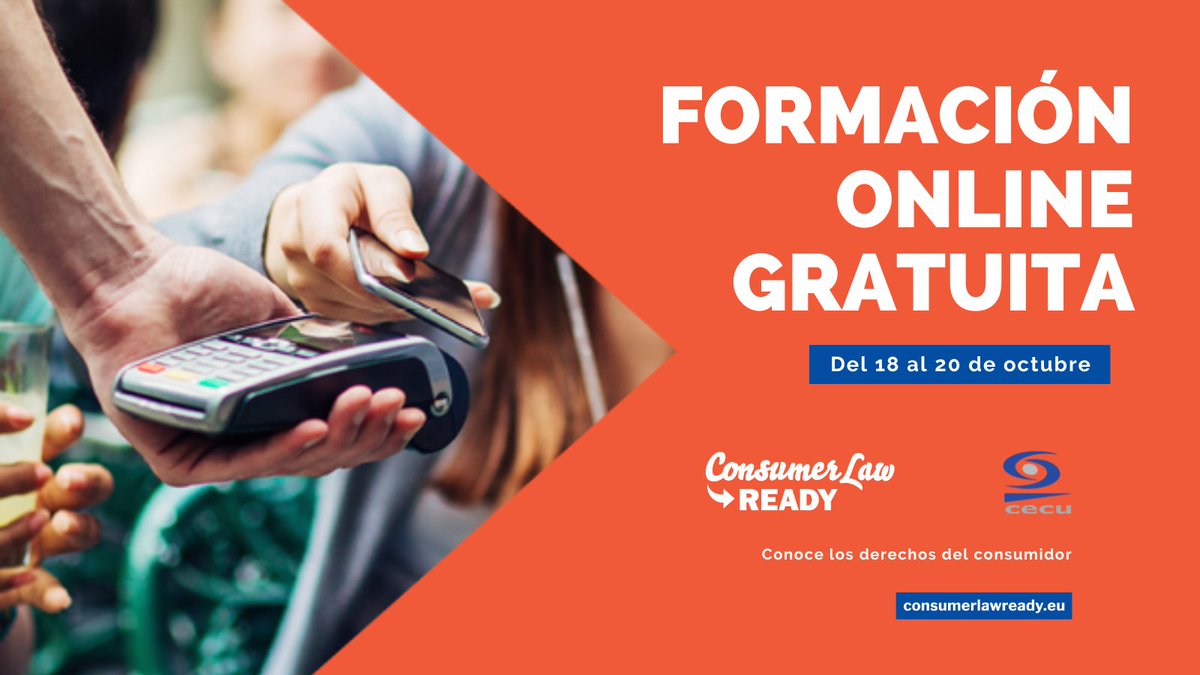 CECUconsumo's tweet photo. 🔴¡Última oportunidad! Todavía puedes inscribirte al #cursogratuito de #ConsumerLawReady! Empezamos mañana 👉⏰de 10 a 12 horas.
Podrás conocer todo lo que necesitas saber sobre tus derechos y también sobre #pymes.
Regístrate en📩cecu@cecu.es https://t.co/00uYYdusKe
