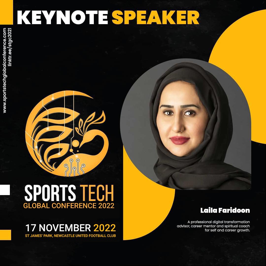 We are pleased to announce that Laila Faridoon shall be joining us on the 17th of November as a keynote speaker at our Conference!
 
“We create the experience, you write your own story”
 
#STGC2021 #sportstech #conference #sportsconference #techconference