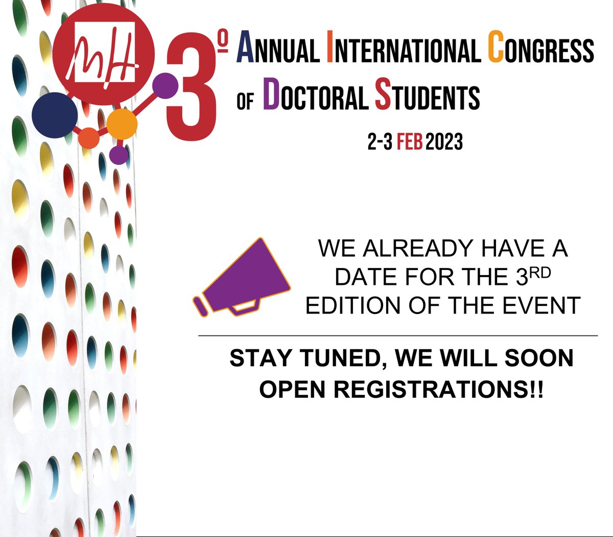 CAIED_UMH's tweet photo. 📣We are pleased to announce that the third Annual International #Congress of Doctoral Students (#CAIED) is on the way!
🗓️We will announce registration dates in the next few days, so stay tuned. For the moment, save the dates: 2nd-3rd of February. Do not miss it!
#phdlife #UMH https://t.co/WAdMEJ7nBZ
