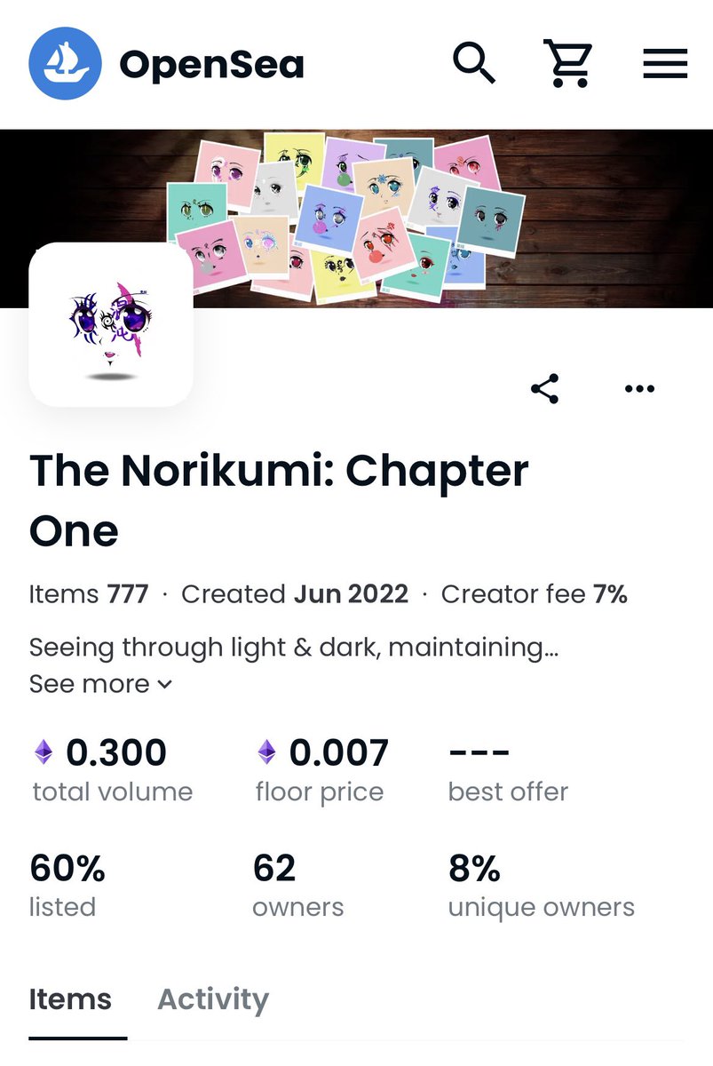 The Norikumi: Chapter One Collection Available On OpenSea &amp; Rarible 🌊💎

62 Owners 👥
777 NFTs 🖼
Polygon Network 🔗

Join The Crew While Our Floor Price Is Still LOW!⏳
opensea.io/collection/the…