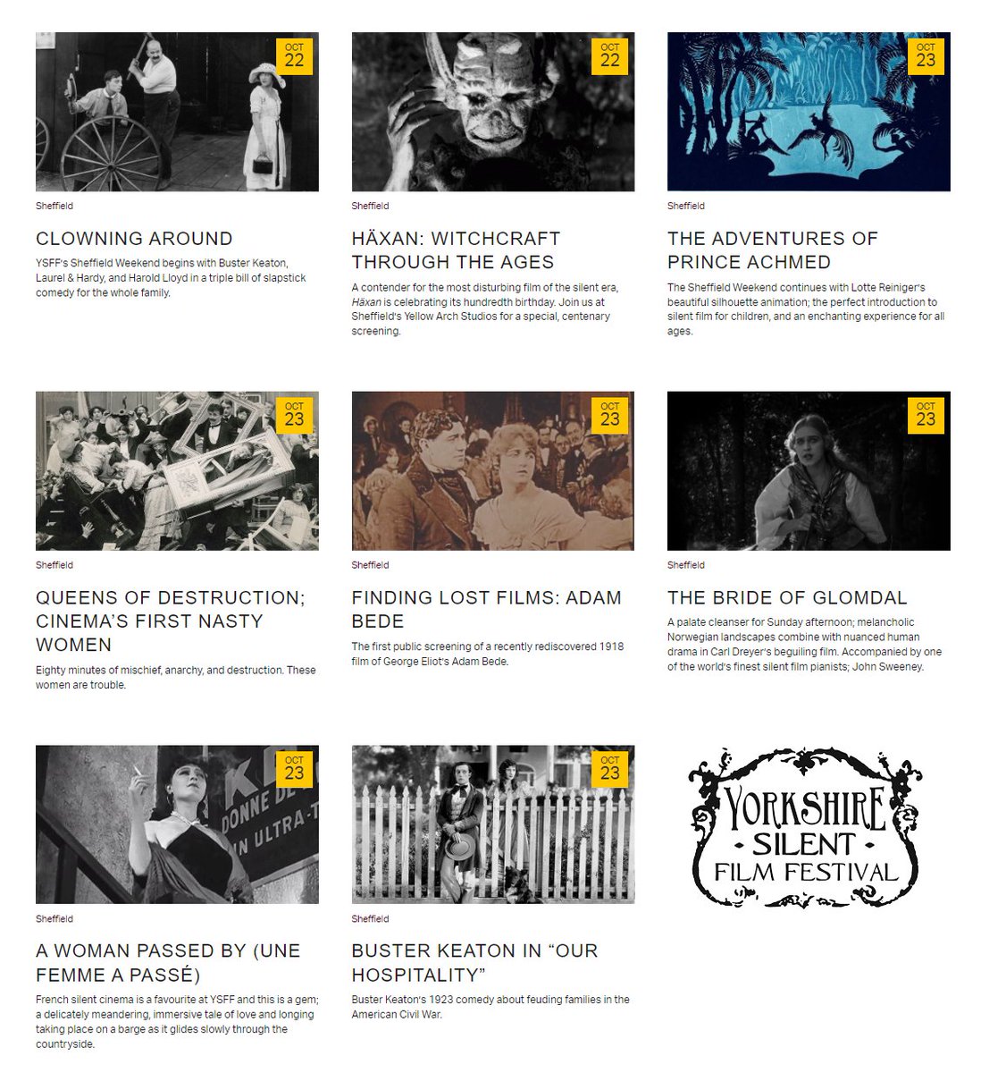 NorthernSilents's tweet photo. #YSFF 2022 continues this weekend!

Eight super shows over two days at @YellowArch in Sheffield.

Tickets 👉 https://t.co/VLtRouQMQL

#SheffieldIsSuper #SheffEvents https://t.co/x89Oa2uIBO
