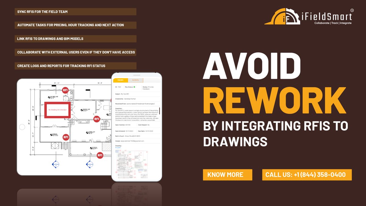 iFieldSmart_'s tweet photo. 1. Sync RFIs for the field team
2. Automate tasks for pricing, hour tracking and next action3.
3. Link RFIs to drawings and BIM models
4. Collaborate with external users even if they don't have
access to the portal.
5. Create logs and reports for tracking RFI status.
#ifieldsmart https://t.co/dFjiZGF90k