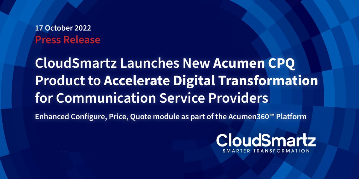 Today, we're officially announcing our Acumen CPQ product for Service Providers! This #CPQ solution enables those aiming to accelerate revenue, provide better quoting accuracy and have the flexibility of configurations and O/BSS API integrations buff.ly/3eDheni #Acumen360
