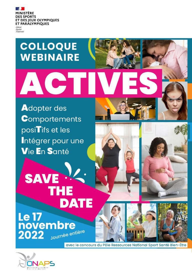 JacquesBrouleau's tweet photo. Le @Sports_gouv son @PRNsportsante et l’@Onaps_officiel vous invitent à participer à une journée de colloque en visioconférence. Enjeux : « ACTIVES » (Adopter des Comportements posiTifs et les Intégrer pour une Vie En Santé).
👉 https://t.co/ZpcawNk5F2 https://t.co/k74jyZwgA7