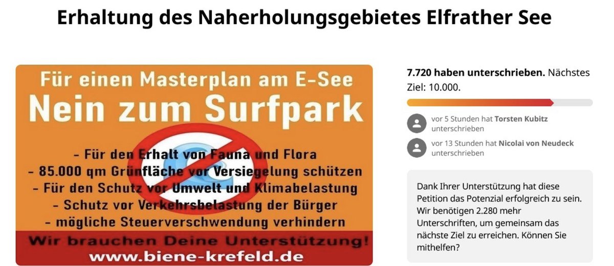 Wie kann in dieser Zeit ein Surfpark geplant werden, der nicht nur Flächen frisst, mehr Verkehr bedingt und Energie braucht?

8888 Unterschriften für die Petition heute wäre gut.
Oder 11.111 in dieser Woche. 
GO. Bitte zeichnen und RT
change.org/p/info-biene-k…