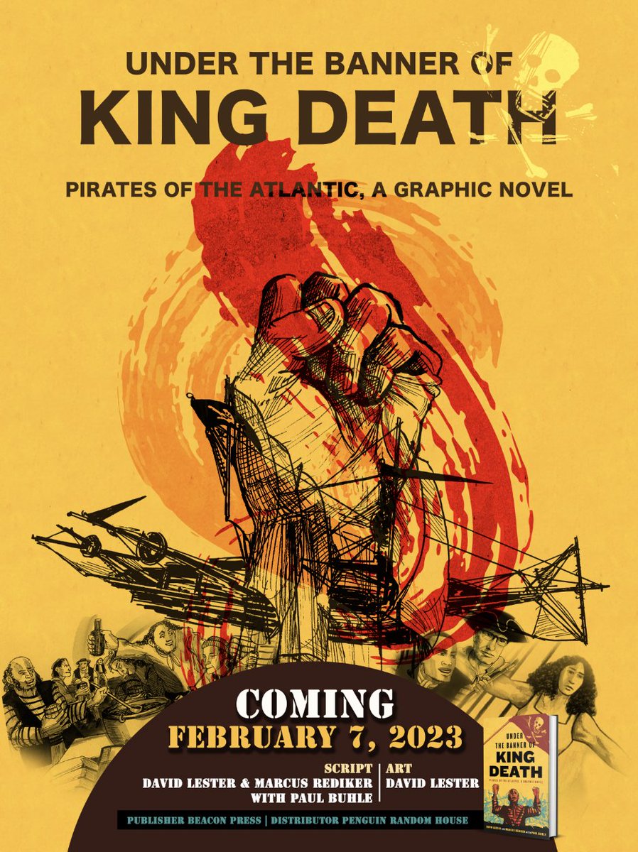 This is one of the many reasons I love @BeaconBks. They made this poster to announce the coming on Feb. 7 of *Under the Banner of King Death: Pirates of the Atlantic, A Graphic Novel*. Pre-order here: beacon.org/Under-the-Bann…