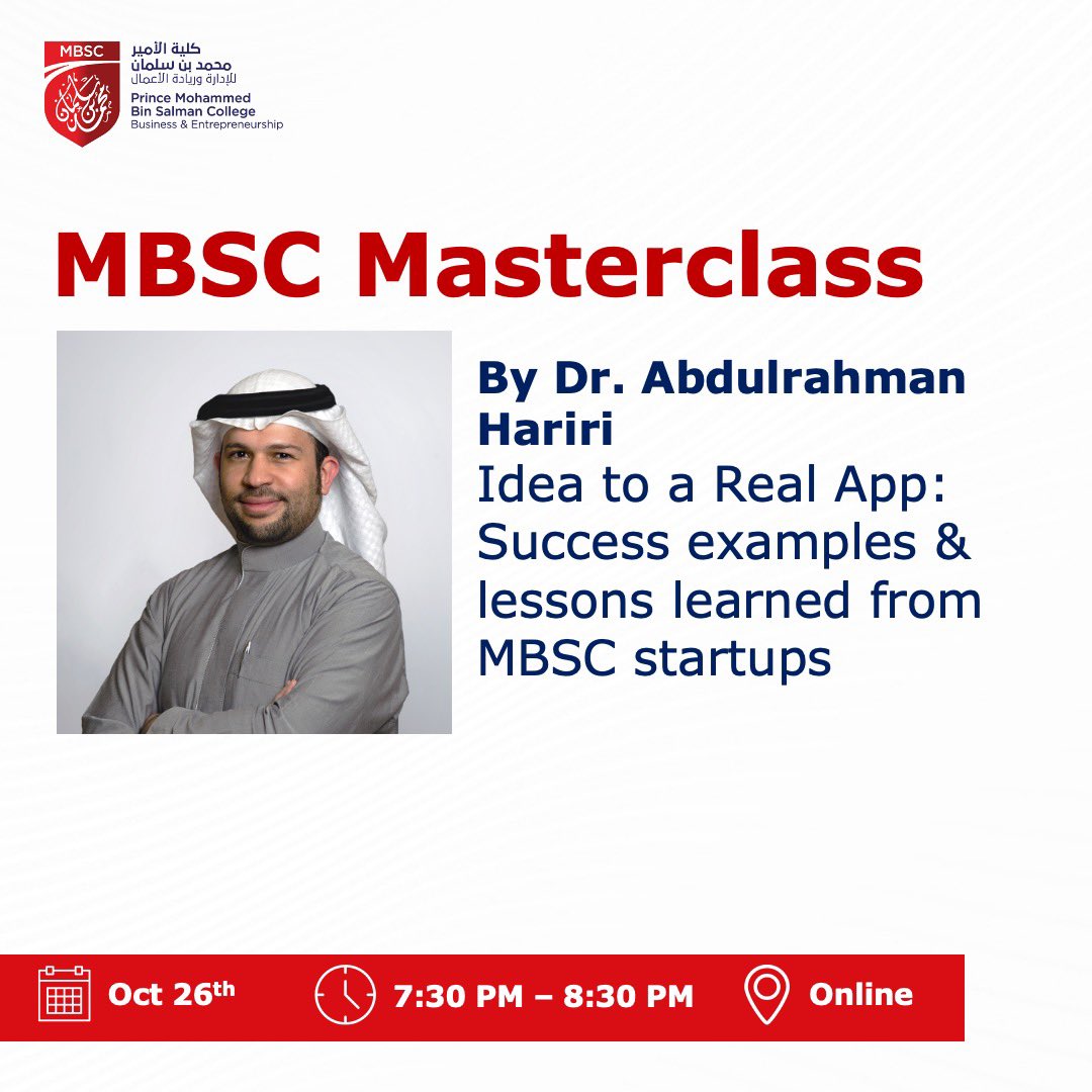 mbsckaec's tweet photo. Please join us for an exclusive Masterclass for MBS College’s Executive #MBA, #MiM, and #MiF programs on October 26th. It is a must-attend event if you are an ambitious candidate interested in one of our world-class programs. 
Join us: https://t.co/36FFdzk1iH https://t.co/cmB0wacbFb