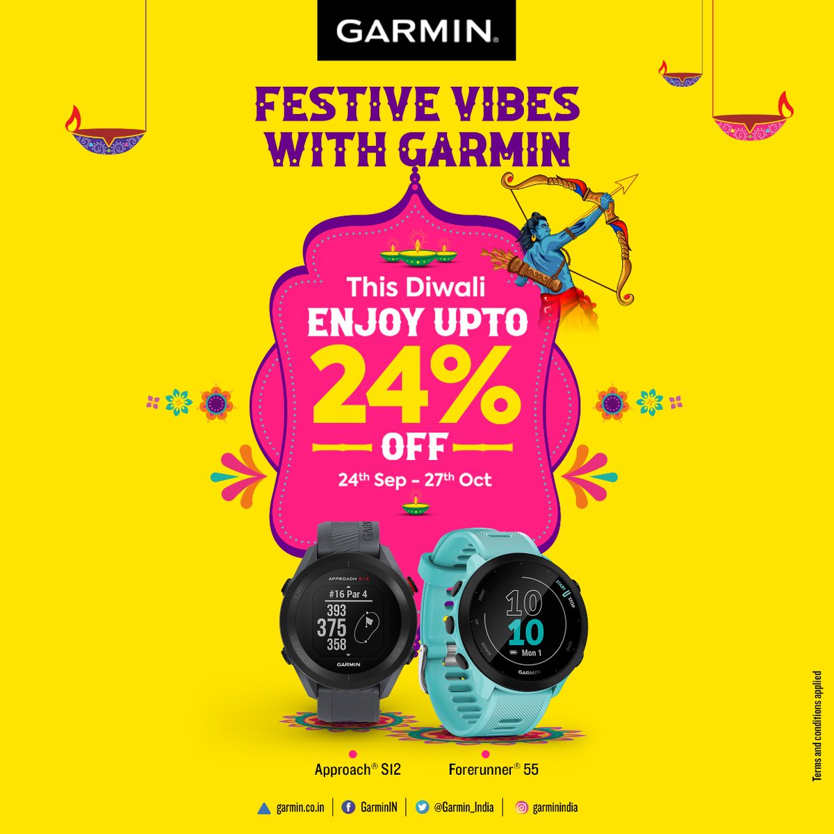 Garmin_India's tweet photo. The festivities start right now with the Garmin "Diwali Festive Sale"

Bring home a gift of health for you and your loved ones and start the festivities on a healthier note. 

Visit now: https://t.co/BOI9hs8Bxz  

#Diwali #BeatYesterdayIndia  #Forerunner55 #ApproachS12 #Garminin https://t.co/I3rhBrFFSg
