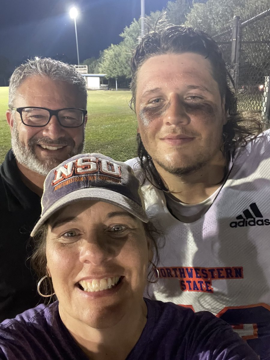 randyblubaugh's tweet photo. Landon “Big Kuntry” Blubaugh, #53 back in full action at Left Tackle with the team winning 37-10 Saturday evening. Maybe I should bring syrup to the next game?!  Northwestern State is now 3-0 in the Southland Conference for the first time since 2002. https://t.co/uRtp1Ojktm