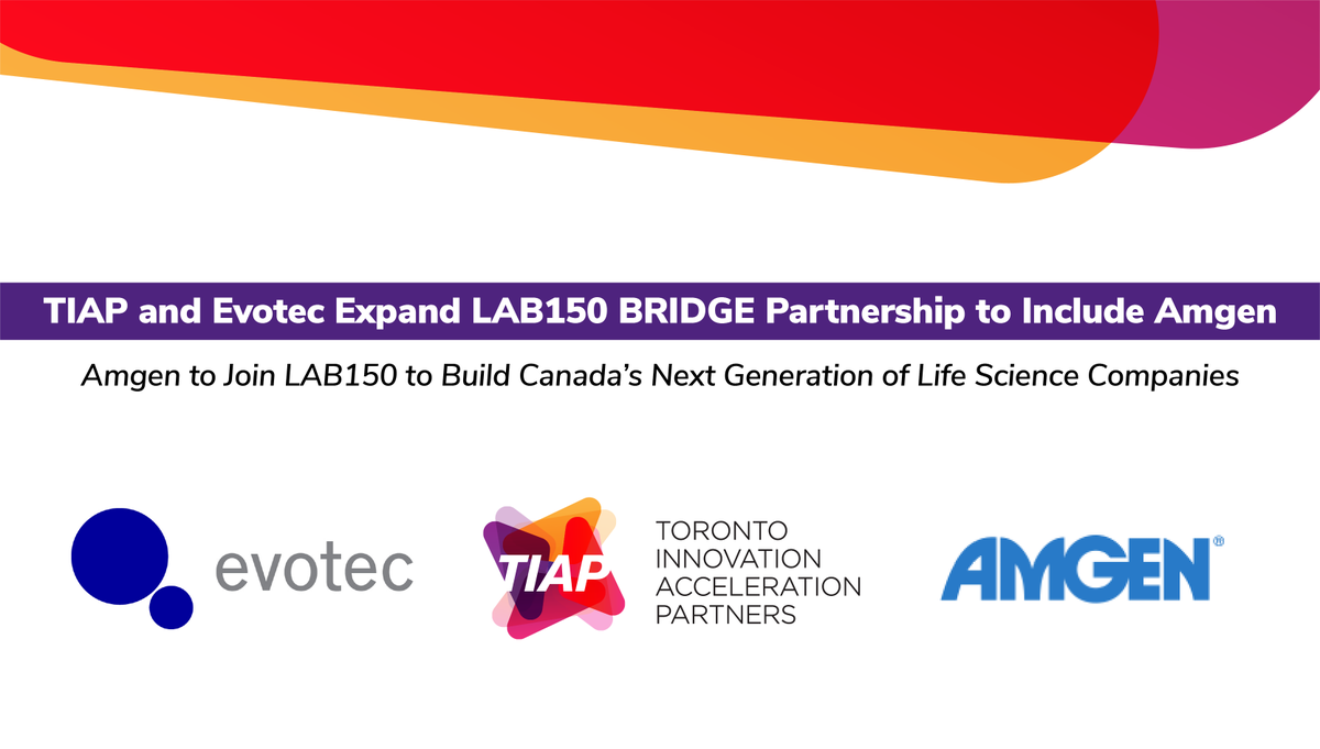 Excited to announce significant expansion of our @LAB_150 program w/addition of @Amgen as strategic & financial partner! LAB150 was created in 2017 with @Evotec to accelerate development of novel therapeutics from our Members bwnews.pr/3D3DUXb @FedDevOntario #lifesciences
