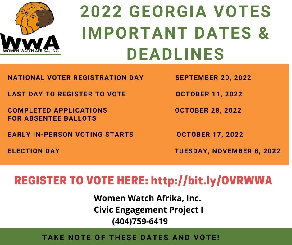WomenWatchAfri's tweet photo. 🚨A Message from Women Watch Afrika:

Hello Georgia,

Early Voting Starts TODAY October 17th!

#GoVOTEGeorgia #GetVoteReady https://t.co/00mGDBQgUZ