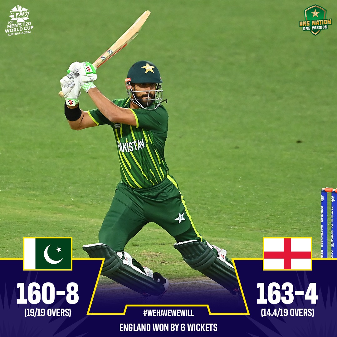 TheRealPCB's tweet photo. England win the warm-up match by six wickets 🏏

#PAKvENG | #WeHaveWeWill | #T20WorldCup https://t.co/WYH22RGnhB