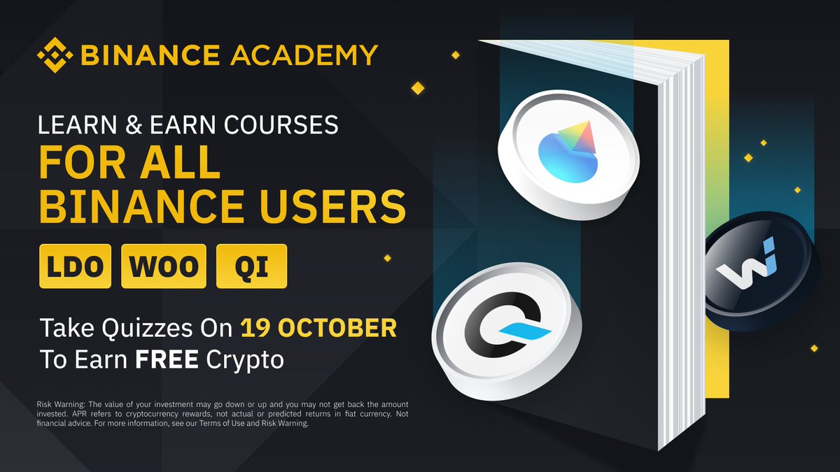 binance's tweet photo. #Binance Learn &amp; Earn is back!

All verified users can start reading the learning materials, and earn free crypto by completing the quizzes on October 19, 2022. 

Get started ➡️ https://t.co/sVdgjwsBCf https://t.co/53iTPM8nCl