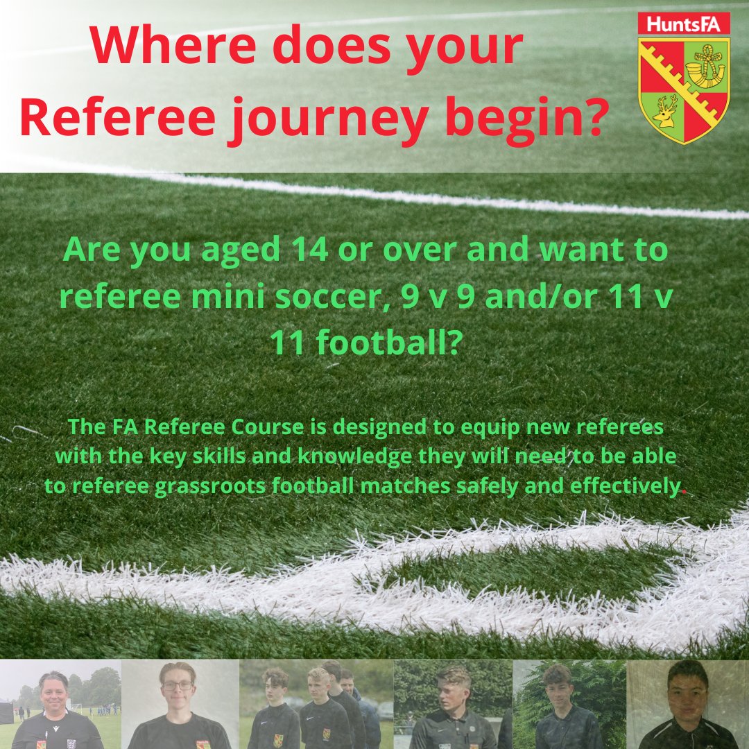 HuntsFA's tweet photo. We're pleased to be able to announce our next course for new Referees...for more details and to book your place please follow the link https://t.co/Z0AqDko6SE @Hunts_YL @PDYouthLeague @PDFLUK @PDJALUK https://t.co/v9TIoXCj2P