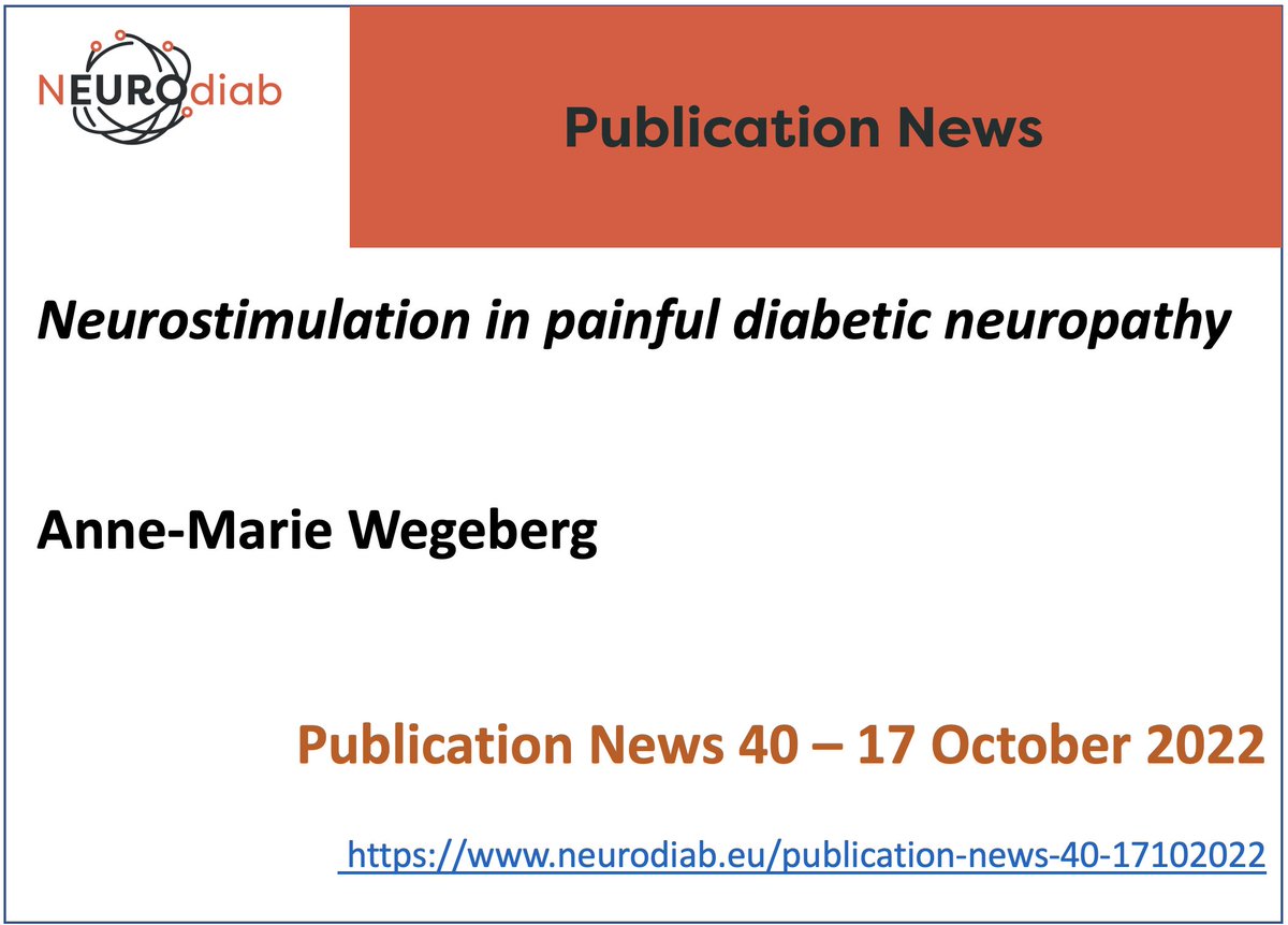 Spinal cord stimulation in painful diabetic neuropathy: a network meta-analysis 
On Neurodiab website a signaling of articles on #diabeticneuropathy by the Neurodiab Discovery team 
The 40th Publication News is by Anne-Marie Wegeberg
(neurodiab.eu/publication-ne…)