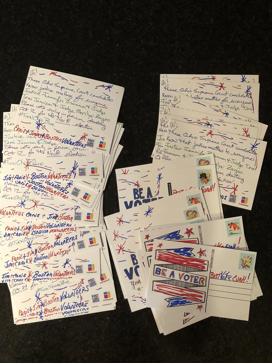 The most #PostcardsToVoters we have ever written in one batch. We did 50 to help #GOTV. 10 are off to help #TurnTexasBlue and 40 are heading to #TurnOhioBlue 

Ask me how you can write with us.