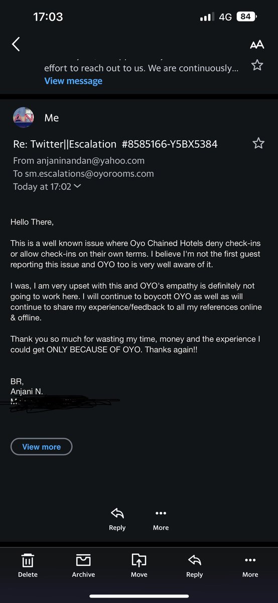 tweetrishie's tweet photo. @oyorooms @riteshagar I’ve not received the resolution for sure and if you are considering that refunding my booking amount is the resolution then thank you so much, here is my response attached to you email. https://t.co/LvaRFieVVX