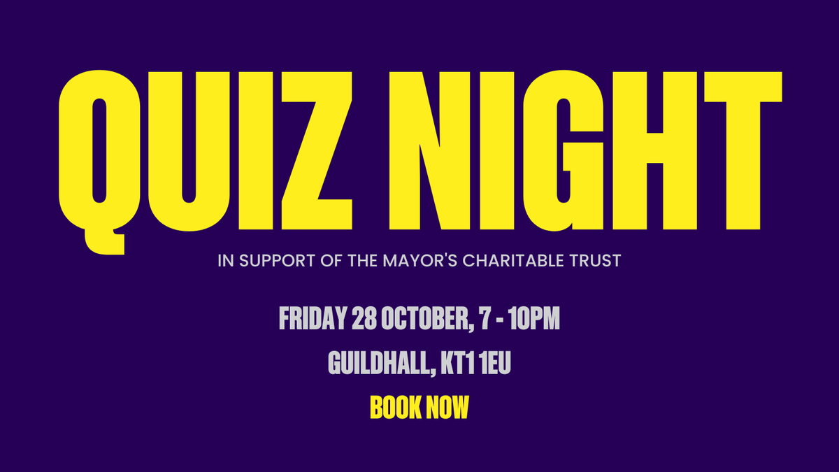 The <a href="/RBKMayor/">RBK Mayor</a> invites you to take part in a Quiz Night in aid of The Mayor’s Charitable Trust.

🗓️ Friday 28 October, 7 - 10pm

Book your team of 6 now: bit.ly/3EJFU8l
The event includes a fish &amp; chips supper (or a veg alternative if booked in advance).