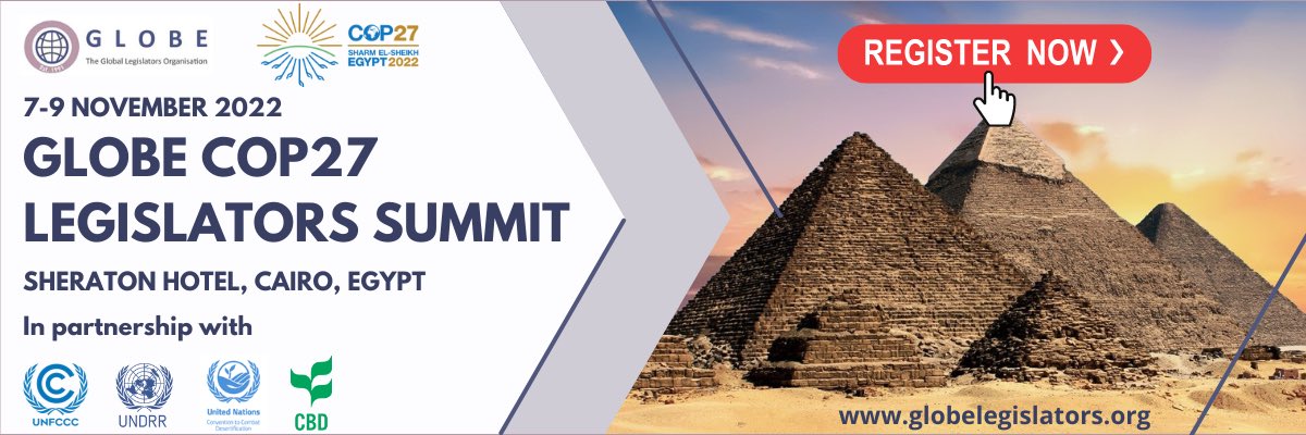 GLOBE_Nigeria's tweet photo. 📢 Registration is now open for the hybrid GLOBE COP27 Legislators Summit (7 - 9 November 2022) at the Sheraton Hotel in Cairo, Egypt. See the programme outline here: https://t.co/Ss3a9PEw9R 

#MPs should register here: https://t.co/NSvOyVIxZu 

#COP27 #TogetherToImplement https://t.co/NdUSn3KEOa