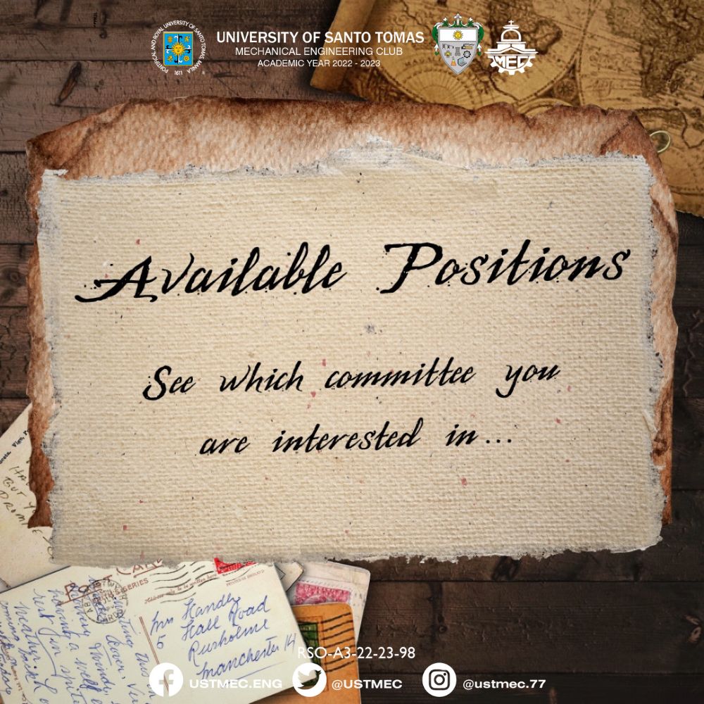 USTMEC's tweet photo. Audentes fortuna iuvat

What’s up mga ka-Barangay?!

The Mechanical Engineering Club is back, and in search for precious diamonds and golds as we bring you to a whole new level of fun and amazing adventure! 🤠

We are currently looking for new adventurers to join us. https://t.co/cfdSYmP1hw