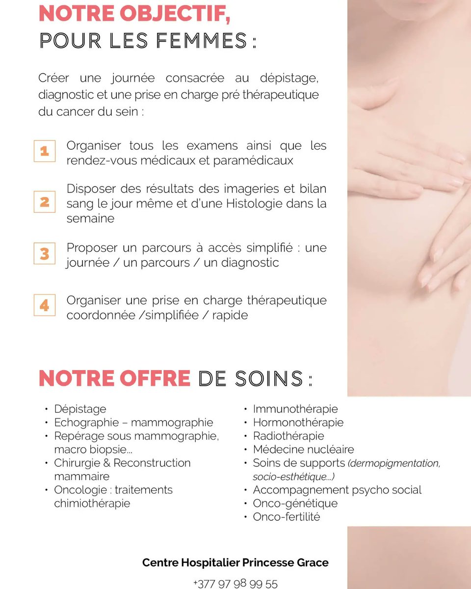 hopitalMonaco's tweet photo. BreastDay Center, un parcours en une journée autour du cancer du sein.
Le CHPG propose un parcours rapide de diagnostic sur les pathologies du sein ; ce qui permet d’organiser en 1 seul lieu et 1 même journée, les examens nécessaires, et de disposer des résultats le jour même. https://t.co/SB2yOo7XRq
