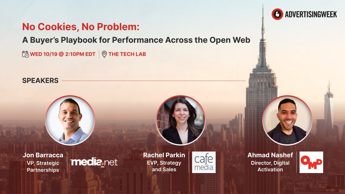 Super stoked about our session at #AWNewYork on Oct 19 where Jon Barracca, our VP, Strategic Partnerships, along with Rachel Parkin <a href="/CafeMedia_/">CafeMedia</a> &amp; Ahmad Nashef <a href="/OMD_USA/">OMD USA</a> will discuss the opportunity available for brands to deliver performance on the open web, even without cookies.