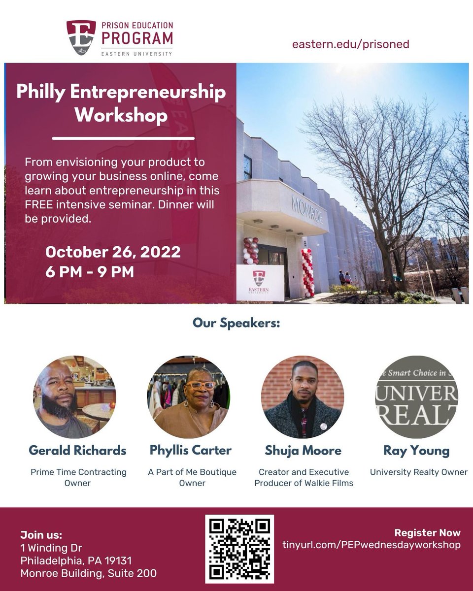 Join us in learning about entrepreneurship during this FREE intensive seminar on Wednesday, October 26th! Dinner &amp; book provided. Register today: tinyurl.com/PEPwednesdaywo…