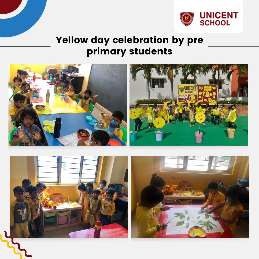 unicentschool's tweet photo. Yellow color day celebration
Unicent School, Nagole celebrated Yellow Day with all glimmer and warm honey of yellow light with the motive to make the children aware of the color yellow and its significance and to develop their fine motor skills.
#UnicentSchool #yellowcolourday https://t.co/pbASZUGSUN