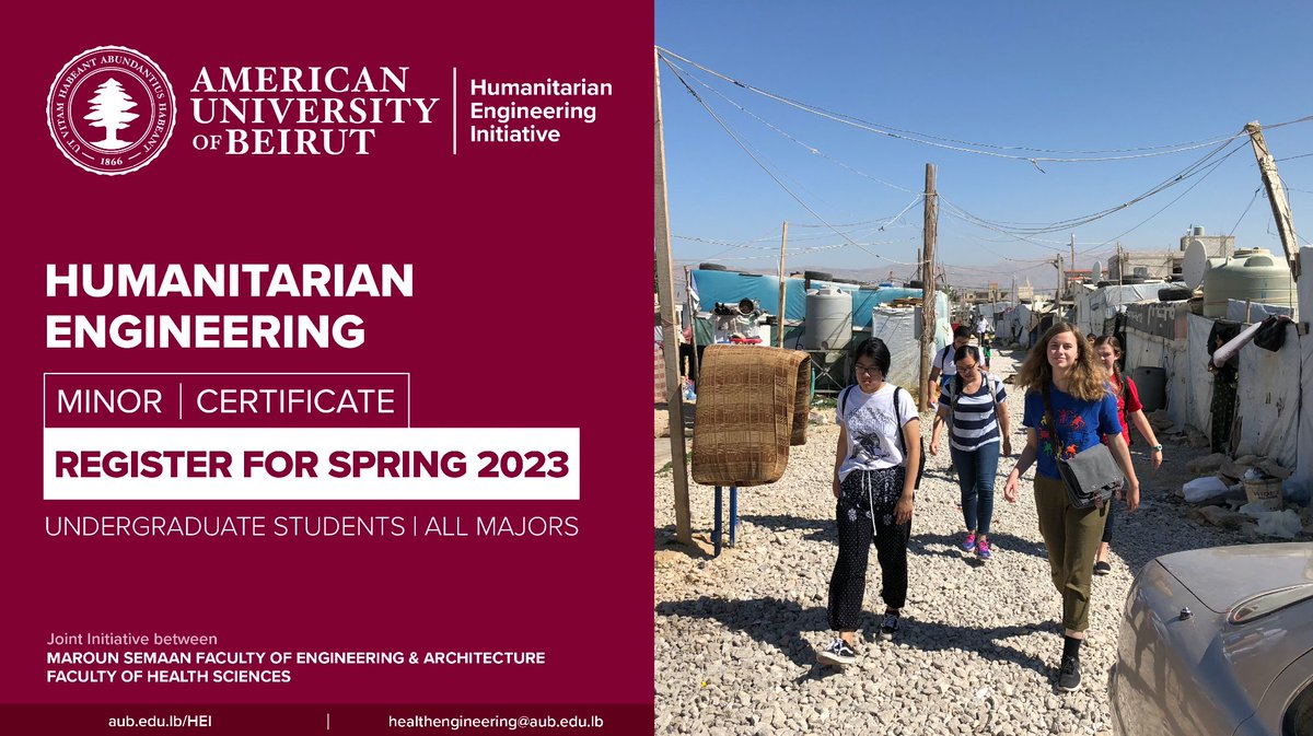 MSFEA_AUB's tweet photo. Tackle issues from two complementary perspectives: public health & engineering.
Register for the minor/certificate as of November 15!
🔗 https://t.co/t1z8zTKbFn
@AUB_Lebanon @FHS_AUB @HEI_AUB
#AUB #MSFEA #FHS #humanitarianengineer https://t.co/x5nBWZTYpw