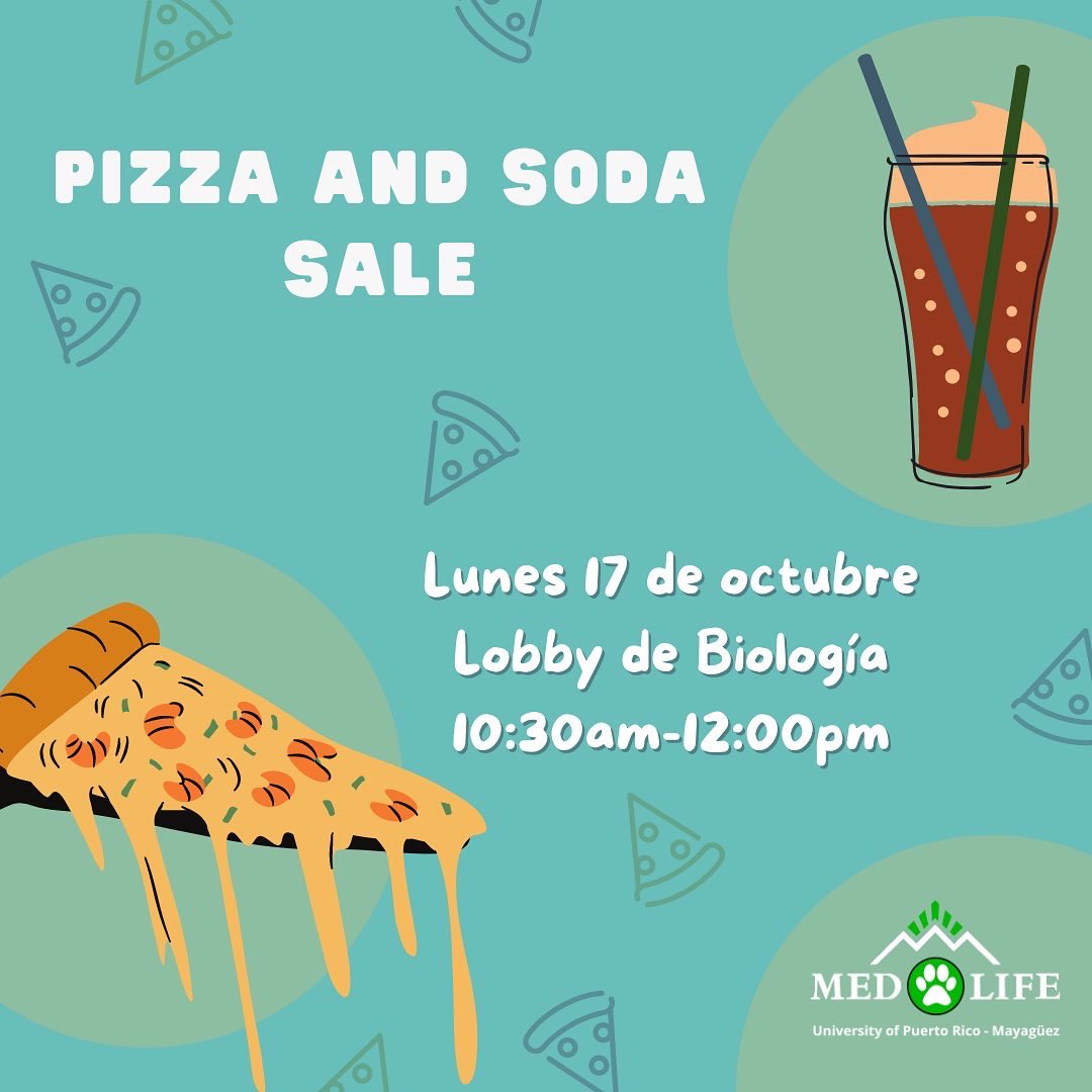 MEDLIFEUPRM's tweet photo. Saludos Medlifers🐶

A modo de recordatorio que HOY es nuestra venta de Pizza en el lobby de Biología🍕

Lxs esperamos✨ https://t.co/N0JdbhW7hQ