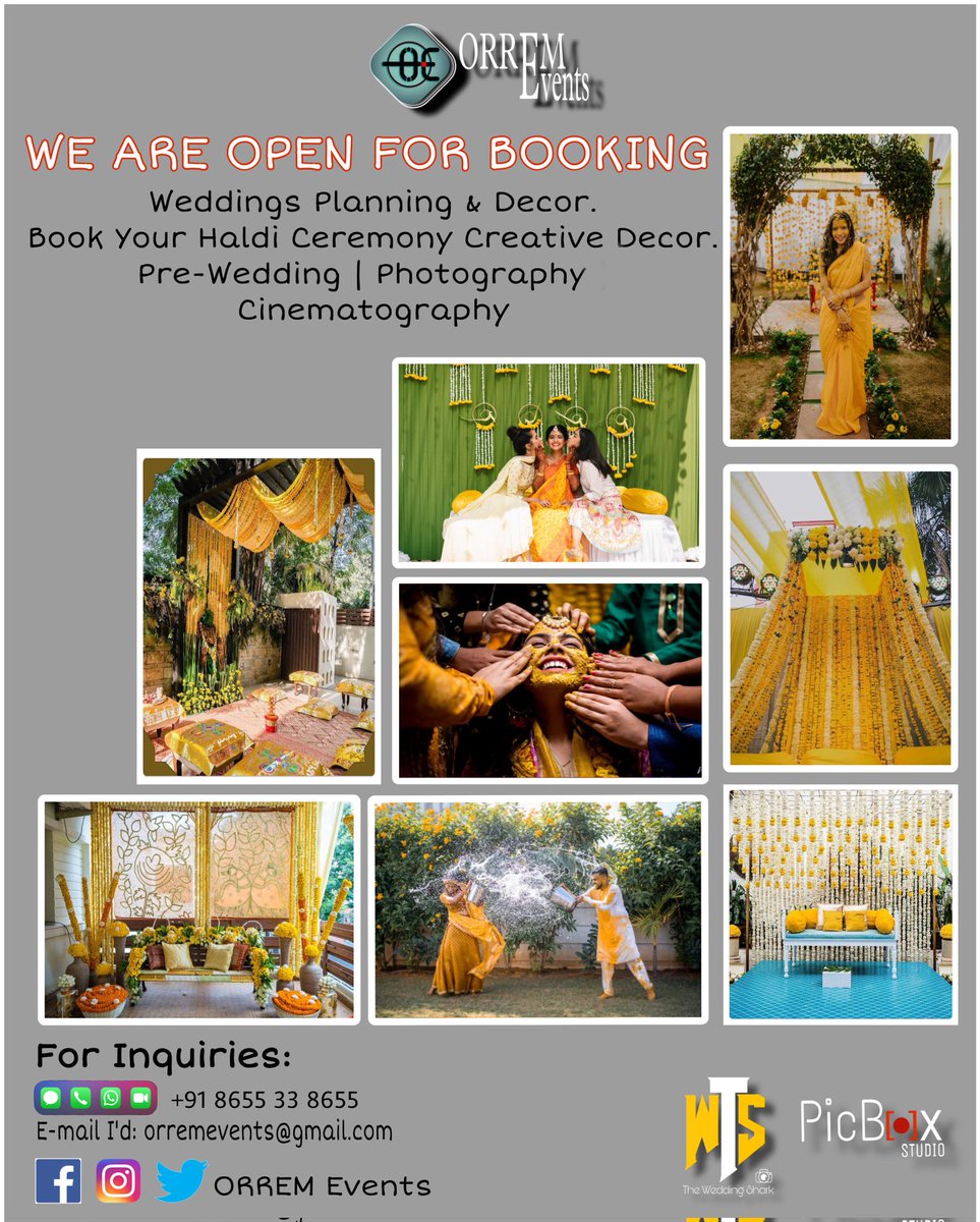 EventsOrrem's tweet photo. Our Services:
👉Venue Booking.
👉Creative Decoration.
👉Creative Themes.
👉Catering Services.
👉Music ( Band Baja Baarat ).
👉Entertainment.
👉Pre-wedding, Photography &amp; Videogra.
👉Wedding Dance Artist
👉Bridal Make Up Artist.
👉Mehendi Artist.
👉Pandit. 
Booking Link in Bio💕 https://t.co/qhrHO9X7kt