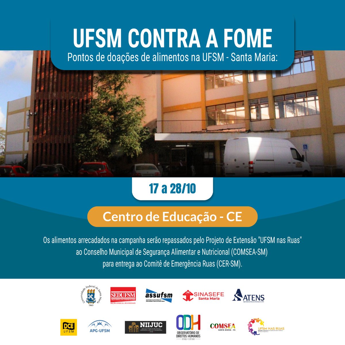 assufsm's tweet photo. ❌ UFSM - Universidade Federal de Santa Maria Contra a Fome 

📌 Saiba mais: https://t.co/0IvRsIVjzT

#contraafome #ufsm #campanhacontrafome #sindicalismo #assufsm https://t.co/wM5eqhNw41