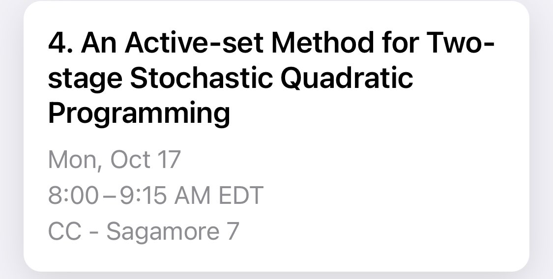 Upcoming: Niloofar Fadavi presents her work on 2-SQP in the session organized by Nan Jiang and <a href="/xwj06/">Weijun Xie</a>