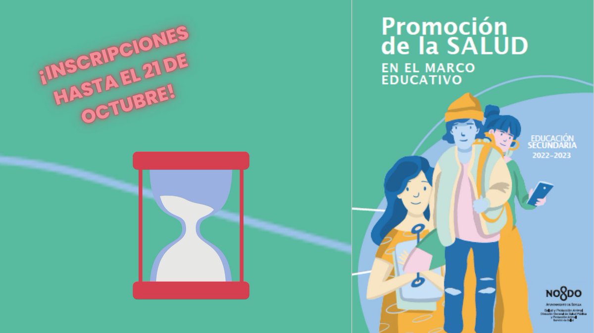 ayto_promosalud's tweet photo. Todavía puedes inscribir a tu Centro en los Programas de Promoción de la Salud del Ayuntamiento de Sevilla
¡Inscripciones hasta 21 octubre!
#saludsvq  #promosalud  #sevilla   #objetivosdedesarrollosostenible  #saludlocalsevilla  #sevilla2030 https://t.co/YXjXIHUcgP