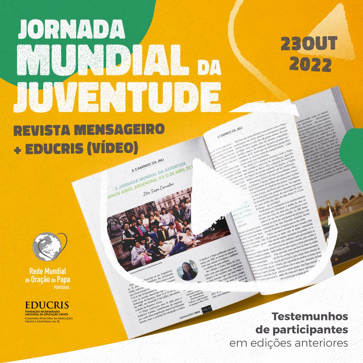 rmop_portugal's tweet photo. Prepare a @jmj_pt com a revista 'Mensageiro do Coração de Jesus' e a @EducrisSnec! Leia aqui sobre a experiência de Mariana Reis e Filipa Cabral na JMJ que se realizou em Paris, em 1997: https://t.co/2niT4P2CWX

#JMJ #Lisboa2023🇵🇹 https://t.co/syDGsBRebb